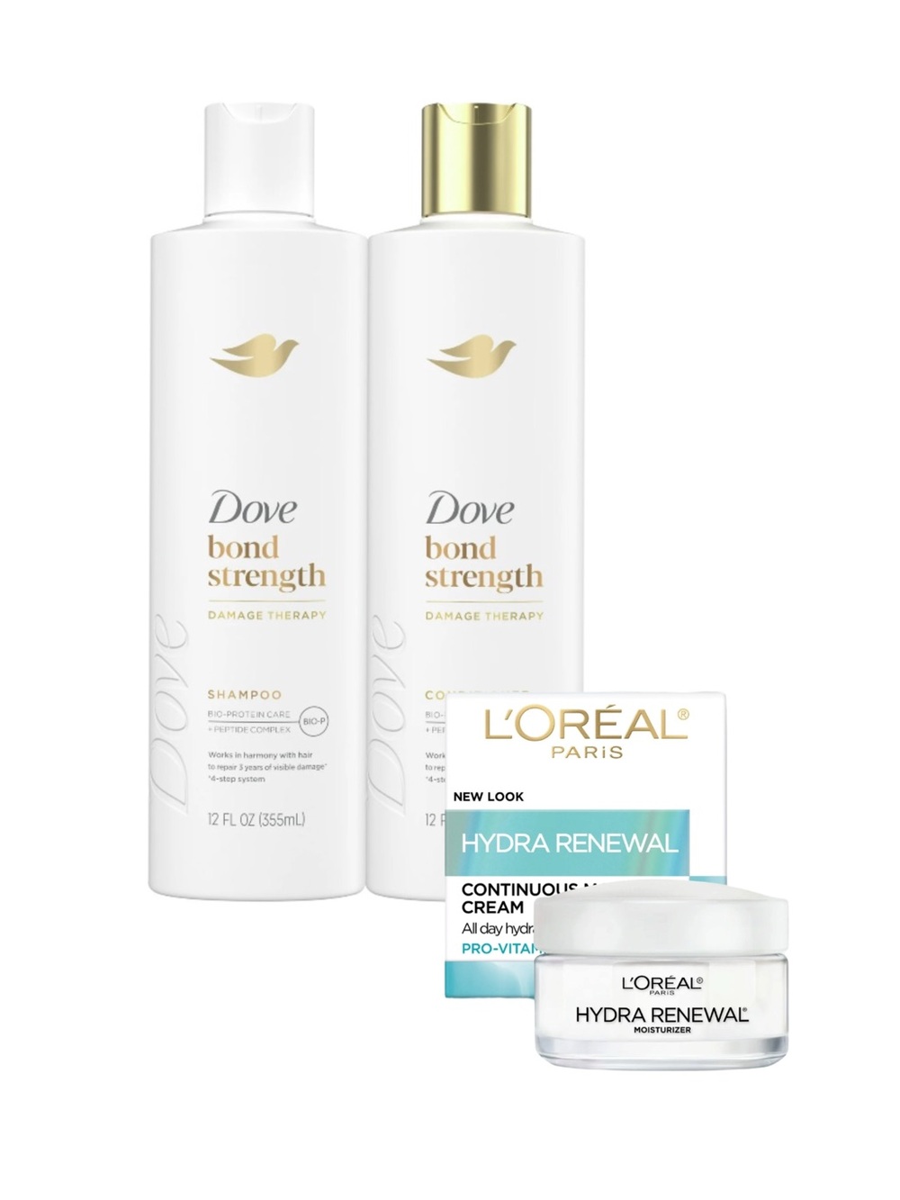 Dove Bond Strength Shampoo Conditioner & Loreal Hydra Renewal Cream Lot